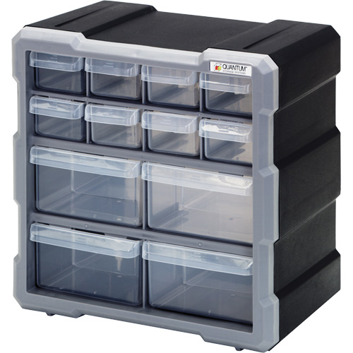 Drawer Cabinet, Plastic, 12 Drawers, 10-1/2" x 6-1/4" x 10-1/4", Black Oxymax Inc