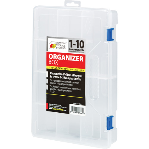 Plastic Compartment Box, 7.75" W x 11.75" D x 2.2" H, 10 Compartments Oxymax Inc