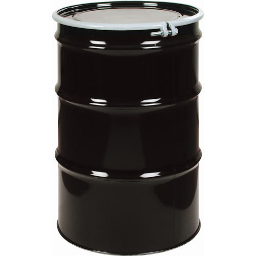 Steel Drums, 55 US gal (45 imp. gal.), Unlined, Black, Open Top, 1A2/Y1.4/140, 20 Gauge Oxymax Inc