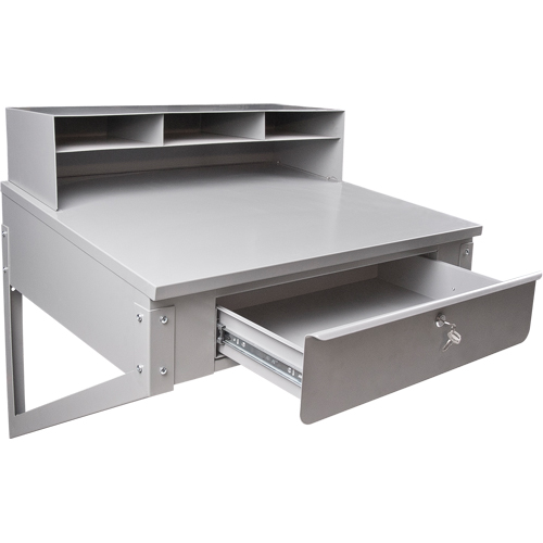 Wall-Mounted Shop Desk, 34-1/2" W x 28" D x 31" H, Grey Oxymax Inc