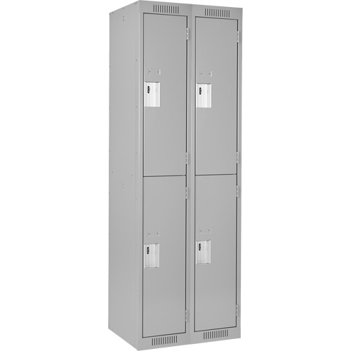 Clean Line Lockers, 2 -tier, Bank of 2, 24" x 18" x 72", Steel, Grey, Rivet (Assembled) Oxymax Inc