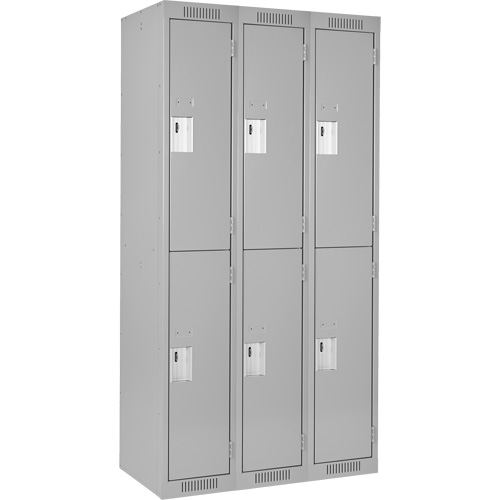 Clean Line Lockers, 2 -tier, Bank of 3, 36" x 18" x 72", Steel, Grey, Rivet (Assembled) Oxymax Inc