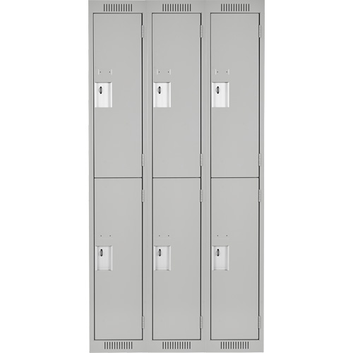 Clean Line Lockers, 2 -tier, Bank of 3, 36" x 18" x 72", Steel, Grey, Rivet (Assembled) Oxymax Inc