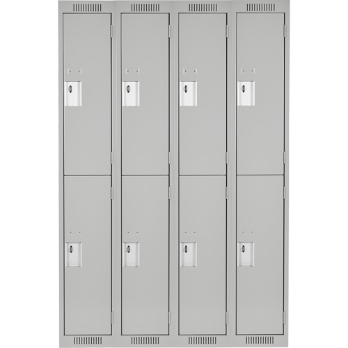Clean Line Lockers, 2 -tier, Bank of 4, 48" x 18" x 72", Steel, Grey, Rivet (Assembled) Oxymax Inc