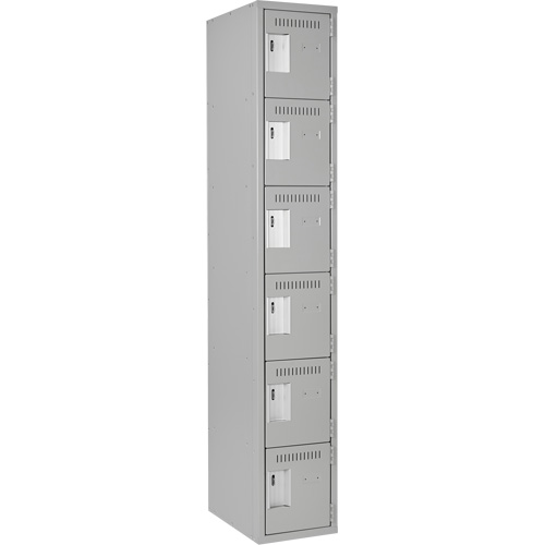 Clean Line Lockerettes, 6 -tier, 12" x 18" x 72", Steel, Grey, Rivet (Assembled) Oxymax Inc