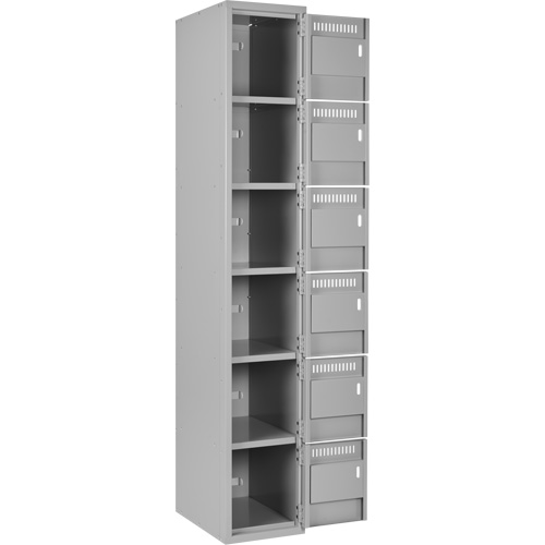 Clean Line Lockerettes, 6 -tier, Bank of 4, 48" x 18" x 72", Steel, Grey, Rivet (Assembled) Oxymax Inc