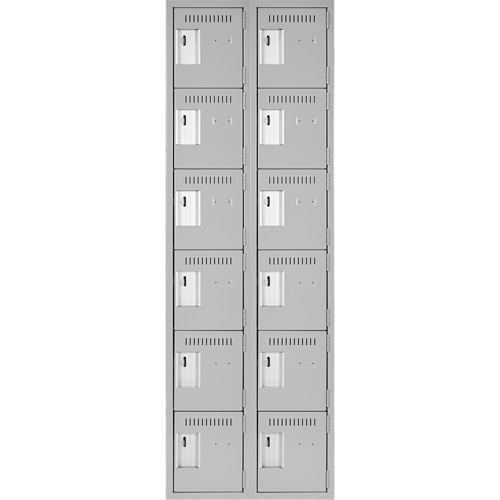 Clean Line Lockerettes, 6 -tier, Bank of 2, 24" x 18" x 72", Steel, Grey, Rivet (Assembled) Oxymax Inc