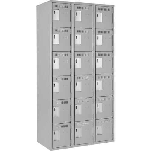 Clean Line Lockerettes, 6 -tier, Bank of 3, 36" x 18" x 72", Steel, Grey, Rivet (Assembled) Oxymax Inc