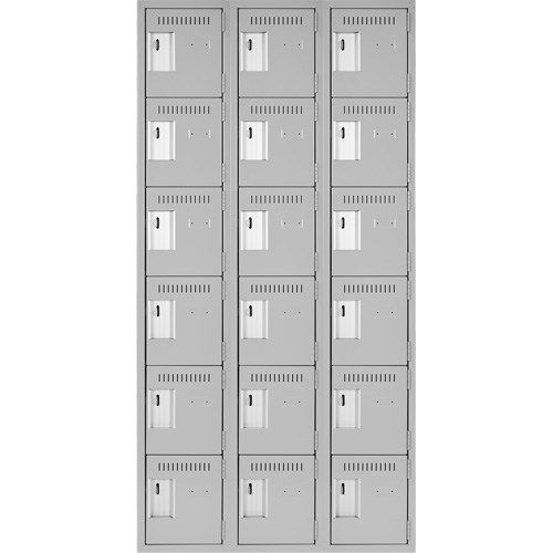 Clean Line Lockerettes, 6 -tier, Bank of 3, 36" x 18" x 72", Steel, Grey, Rivet (Assembled) Oxymax Inc