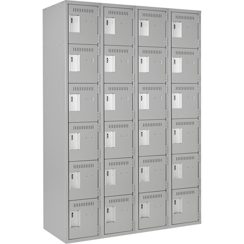 Clean Line Lockerettes, 6 -tier, Bank of 4, 48" x 18" x 72", Steel, Grey, Rivet (Assembled) Oxymax Inc