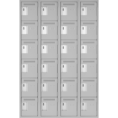 Clean Line Lockerettes, 6 -tier, Bank of 4, 48" x 18" x 72", Steel, Grey, Rivet (Assembled) Oxymax Inc