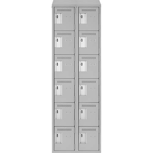 Clean Line Lockerette , 6 -tier, Bank of 2, 24" x 18" x 78", Steel, Grey, Rivet (Assembled) Oxymax Inc