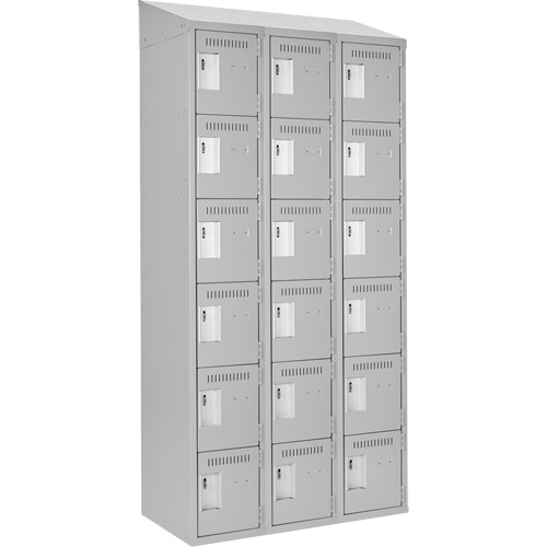 Clean Line Lockerette , 6 -tier, Bank of 3, 36" x 18" x 78", Steel, Grey, Rivet (Assembled) Oxymax Inc