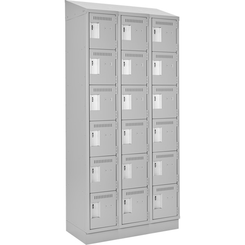 Clean Line Lockerette, 6 -tier, Bank of 3, 36" x 18" x 82", Steel, Grey, Rivet (Assembled) Oxymax Inc