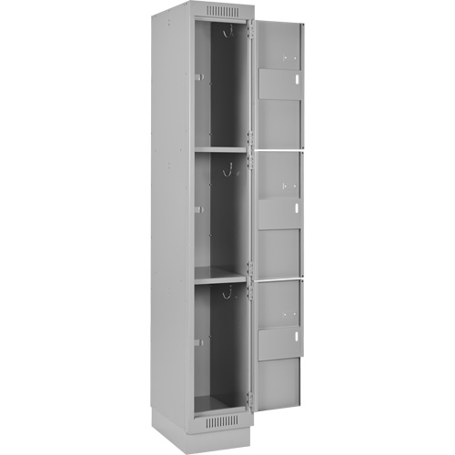 Clean Line Lockers, 3 -tier, Bank of 4, 48" x 18" x 76", Steel, Grey, Rivet (Assembled) Oxymax Inc