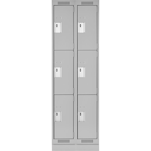 Clean Line Lockers, 3 -tier, Bank of 2, 24" x 18" x 76", Steel, Grey, Rivet (Assembled) Oxymax Inc