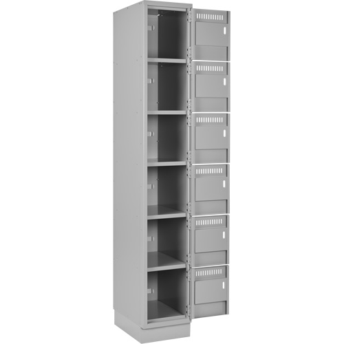 Clean Line Lockerette, 6 -tier, Bank of 4, 48" x 18" x 76", Steel, Grey, Rivet (Assembled) Oxymax Inc