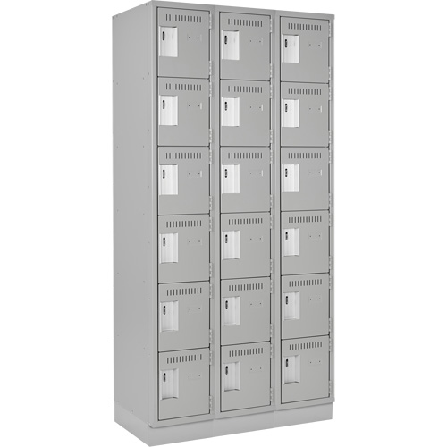 Clean Line Lockerette, 6 -tier, Bank of 3, 36" x 18" x 76", Steel, Grey, Rivet (Assembled) Oxymax Inc