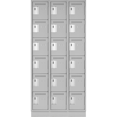 Clean Line Lockerette, 6 -tier, Bank of 3, 36" x 18" x 76", Steel, Grey, Rivet (Assembled) Oxymax Inc
