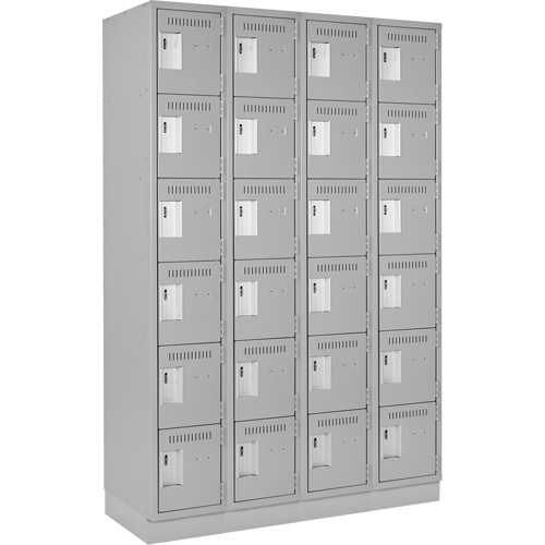Clean Line Lockerette, 6 -tier, Bank of 4, 48" x 18" x 76", Steel, Grey, Rivet (Assembled) Oxymax Inc