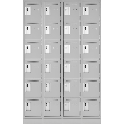 Clean Line Lockerette, 6 -tier, Bank of 4, 48" x 18" x 76", Steel, Grey, Rivet (Assembled) Oxymax Inc