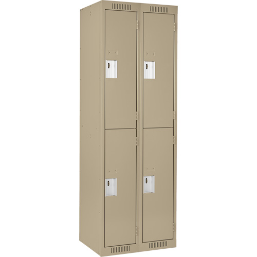 Clean Line Lockers, 2 -tier, Bank of 2, 24" x 18" x 72", Steel, Beige, Rivet (Assembled) Oxymax Inc