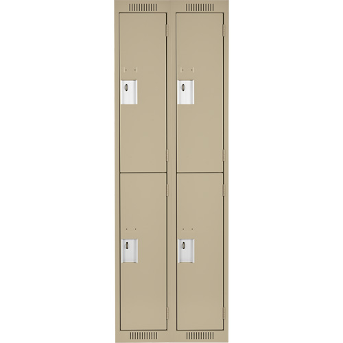 Clean Line Lockers, 2 -tier, Bank of 2, 24" x 18" x 72", Steel, Beige, Rivet (Assembled) Oxymax Inc