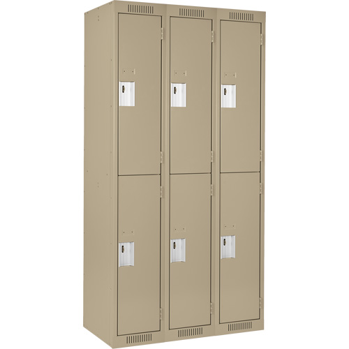 Clean Line Lockers, 2 -tier, Bank of 3, 36" x 18" x 72", Steel, Beige, Rivet (Assembled) Oxymax Inc
