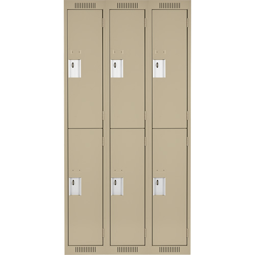 Clean Line Lockers, 2 -tier, Bank of 3, 36" x 18" x 72", Steel, Beige, Rivet (Assembled) Oxymax Inc