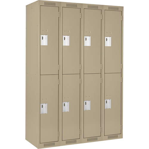 Clean Line Lockers, 2 -tier, Bank of 4, 48" x 18" x 72", Steel, Beige, Rivet (Assembled) Oxymax Inc