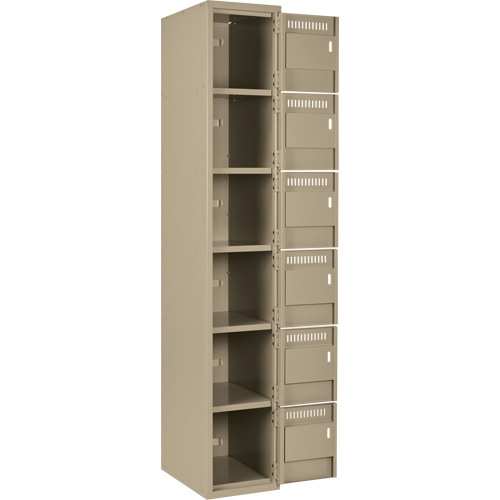 Clean Line Lockerette, 6 -tier, Bank of 4, 48" x 18" x 72", Steel, Beige, Rivet (Assembled) Oxymax Inc