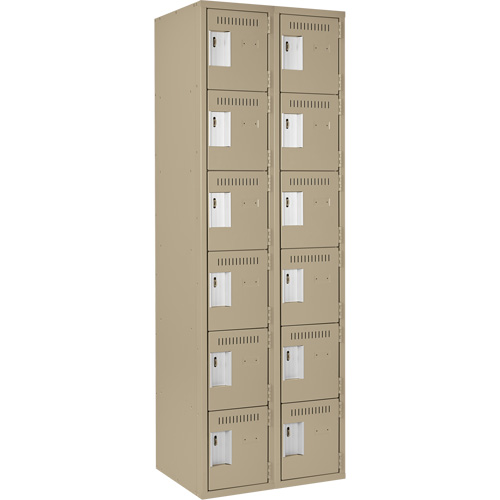 Clean Line Lockerette, 6 -tier, Bank of 2, 24" x 18" x 72", Steel, Beige, Rivet (Assembled) Oxymax Inc