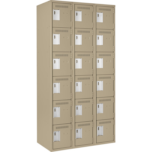 Clean Line Lockerette, 6 -tier, Bank of 3, 36" x 18" x 72", Steel, Beige, Rivet (Assembled) Oxymax Inc