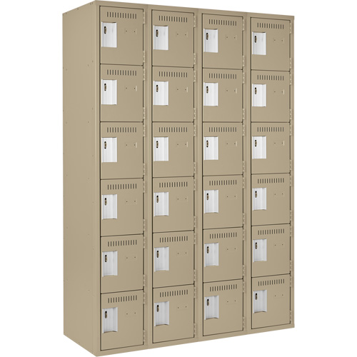 Clean Line Lockerette, 6 -tier, Bank of 4, 48" x 18" x 72", Steel, Beige, Rivet (Assembled) Oxymax Inc