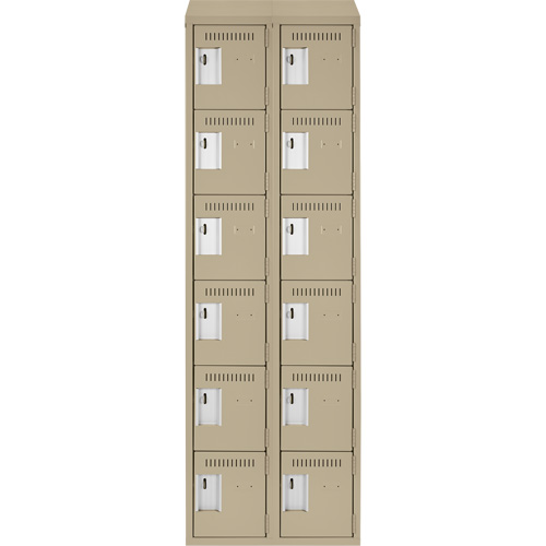 Clean Line Lockerette, 6 -tier, Bank of 2, 24" x 18" x 78", Steel, Beige, Rivet (Assembled) Oxymax Inc