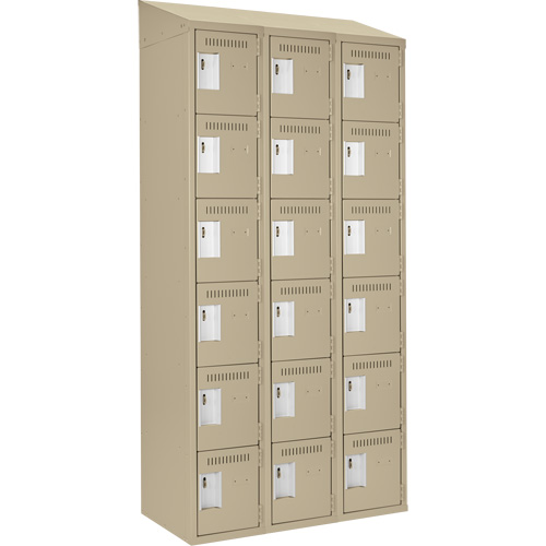 Clean Line Lockerette, 6 -tier, Bank of 3, 36" x 18" x 78", Steel, Beige, Rivet (Assembled) Oxymax Inc