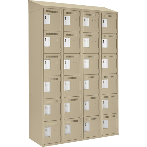 Clean Line Lockerette, 6 -tier, Bank of 4, 48" x 18" x 78", Steel, Beige, Rivet (Assembled) Oxymax Inc