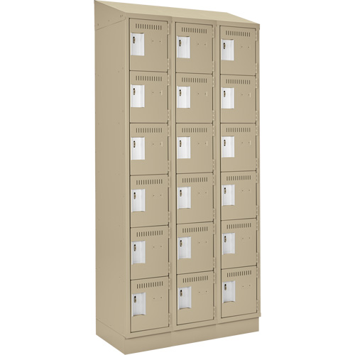 Clean Line Lockerette , 6 -tier, Bank of 3, 36" x 18" x 82", Steel, Beige, Rivet (Assembled) Oxymax Inc