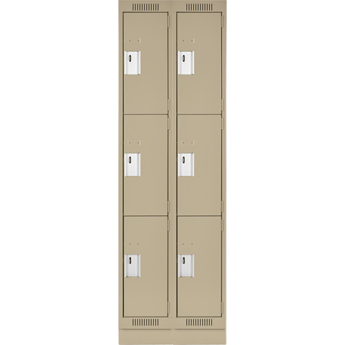 Clean Line Lockers, 3 -tier, Bank of 2, 24" x 18" x 76", Steel, Beige, Rivet (Assembled) Oxymax Inc