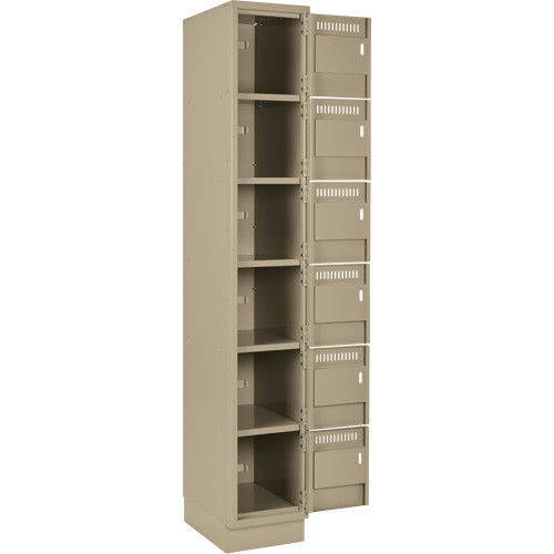 Clean Line Lockerette, 6 -tier, Bank of 4, 48" x 18" x 76", Steel, Beige, Rivet (Assembled) Oxymax Inc