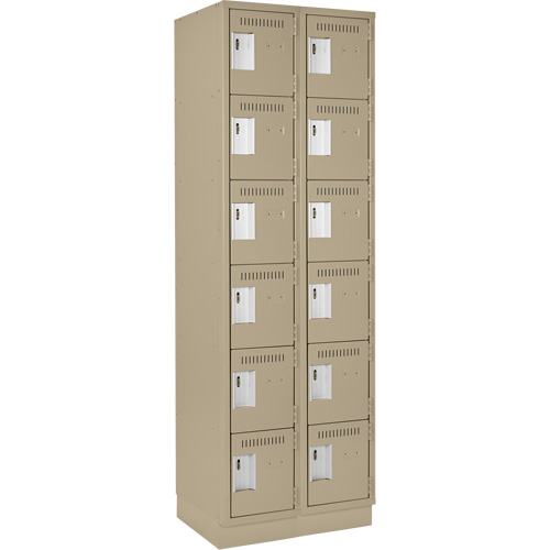 Clean Line Lockerette, 6 -tier, Bank of 2, 24" x 18" x 76", Steel, Beige, Rivet (Assembled) Oxymax Inc