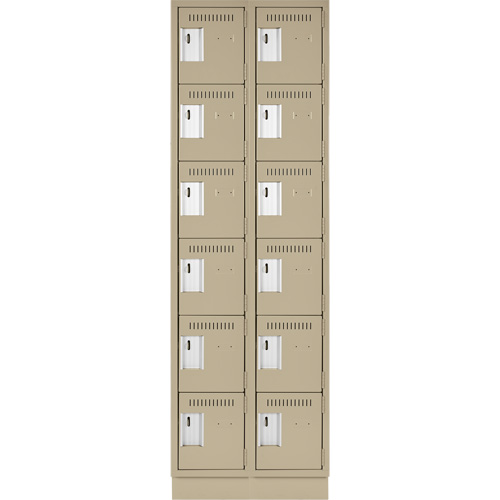 Clean Line Lockerette, 6 -tier, Bank of 2, 24" x 18" x 76", Steel, Beige, Rivet (Assembled) Oxymax Inc
