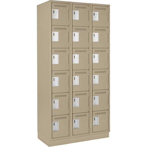 Clean Line Lockerette, 6 -tier, Bank of 3, 36" x 18" x 76", Steel, Beige, Rivet (Assembled) Oxymax Inc