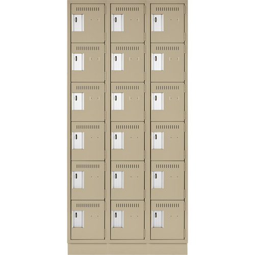 Clean Line Lockerette, 6 -tier, Bank of 3, 36" x 18" x 76", Steel, Beige, Rivet (Assembled) Oxymax Inc
