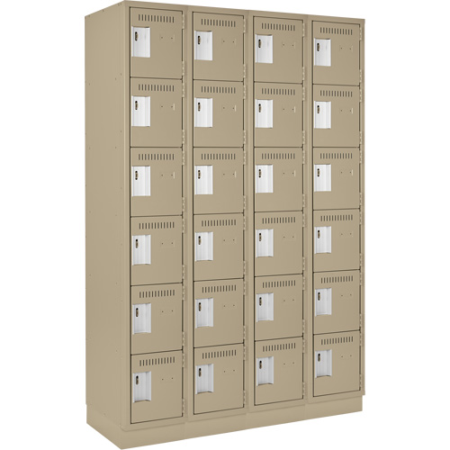 Clean Line Lockerette, 6 -tier, Bank of 4, 48" x 18" x 76", Steel, Beige, Rivet (Assembled) Oxymax Inc