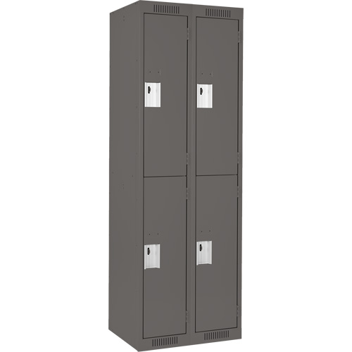 Clean Line Lockers, 2 -tier, Bank of 2, 24" x 18" x 72", Steel, Charcoal, Rivet (Assembled) Oxymax Inc
