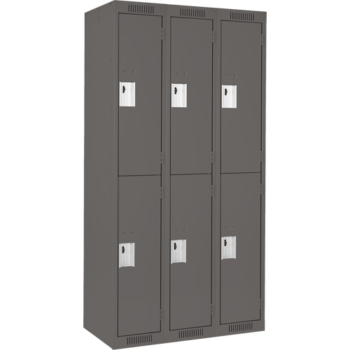 Clean Line Lockers, 2 -tier, Bank of 3, 36" x 18" x 72", Steel, Charcoal, Rivet (Assembled) Oxymax Inc