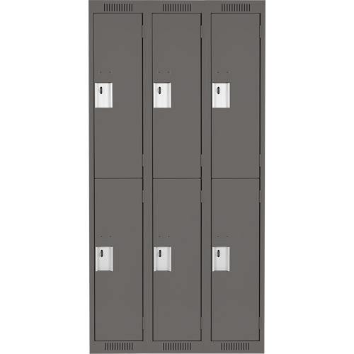Clean Line Lockers, 2 -tier, Bank of 3, 36" x 18" x 72", Steel, Charcoal, Rivet (Assembled) Oxymax Inc