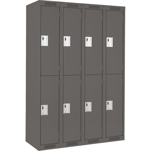 Clean Line Lockers, 2 -tier, Bank of 4, 48" x 18" x 72", Steel, Charcoal, Rivet (Assembled) Oxymax Inc
