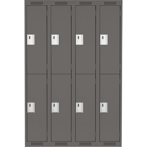 Clean Line Lockers, 2 -tier, Bank of 4, 48" x 18" x 72", Steel, Charcoal, Rivet (Assembled) Oxymax Inc